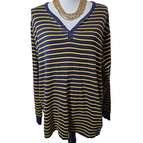 Lauren Jeans Co. Tops - Lauren Ralph Lauren Jeans Co. Womens Henley Tee Shirt Blue Yellow Striped 3X